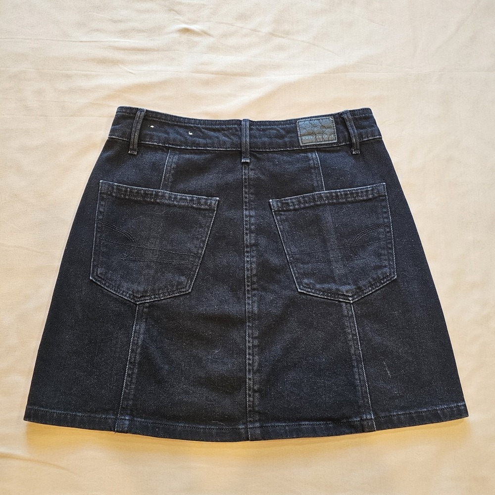 American Eagle Womens Black Denim Hi Rise Button-up Mini‎ Skirt Pockets Size 0 - Picture 6 of 7